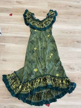 Green Floral High-Low Ruffle Maxi Dress